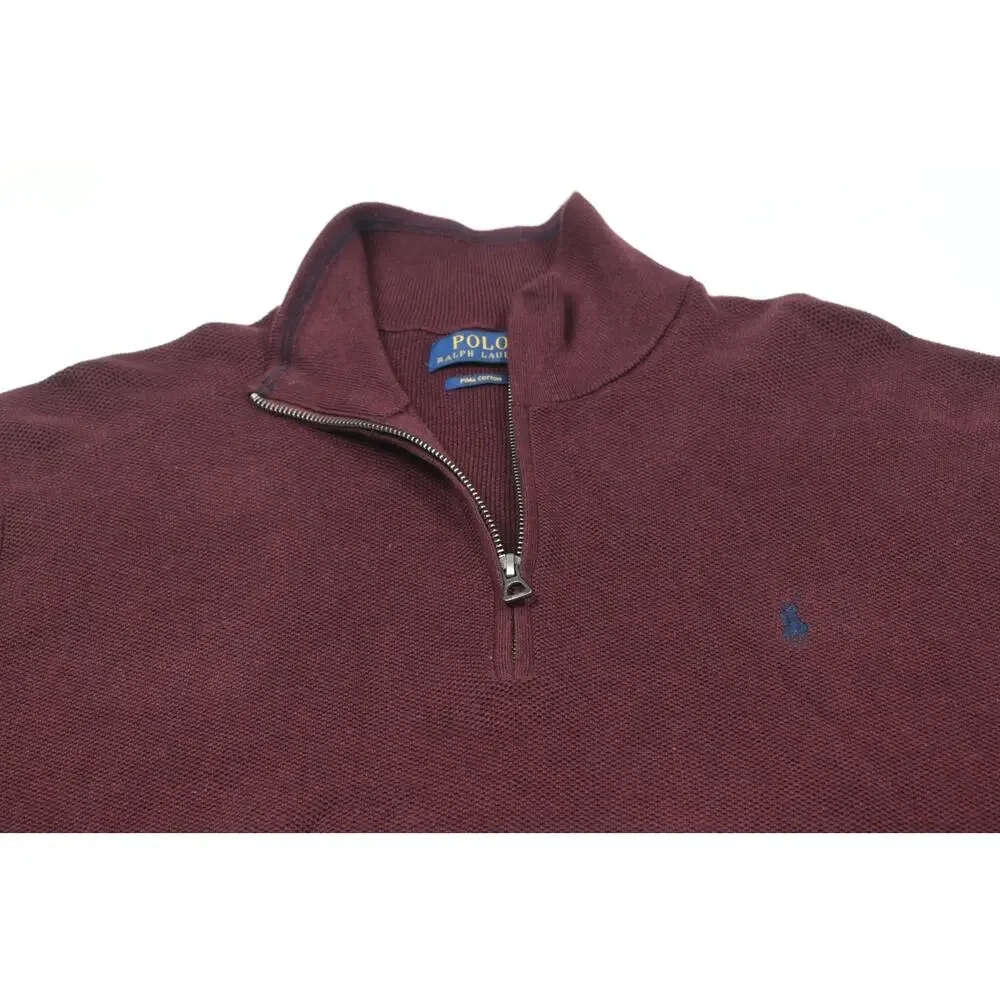 Polo Ralph Lauren 1/4 Zip Pullover Sweater Mens XL Maroon Long Sleeve Cotton